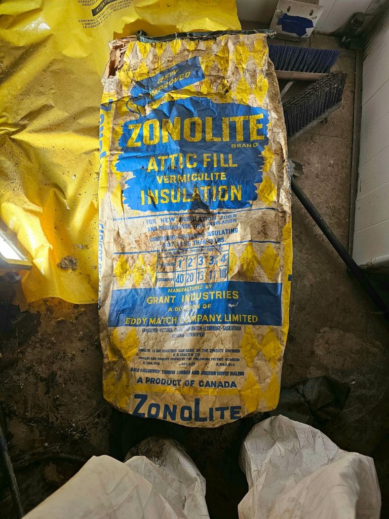zonolite asbestos insulation bag yellow and blue label